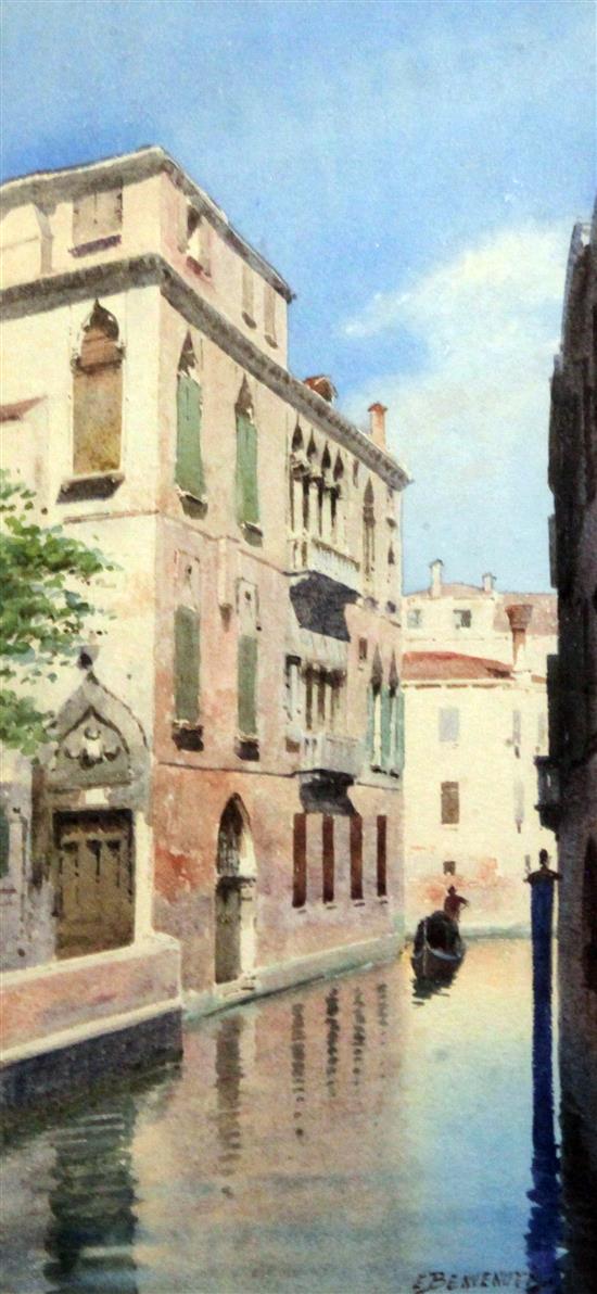 Eugenio Benvenuti (1881-1959) Palazzo Contarini and Palazzo Venaxal, Venice, 11.5 x 5.5in.